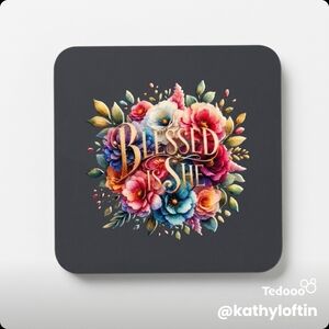 Blessed Is She Floral Wall Art - Black Background